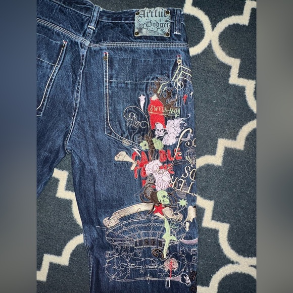 Artful Dodger Embroidered Wide/Baggy Leg Jeans - Picture 5 of 6